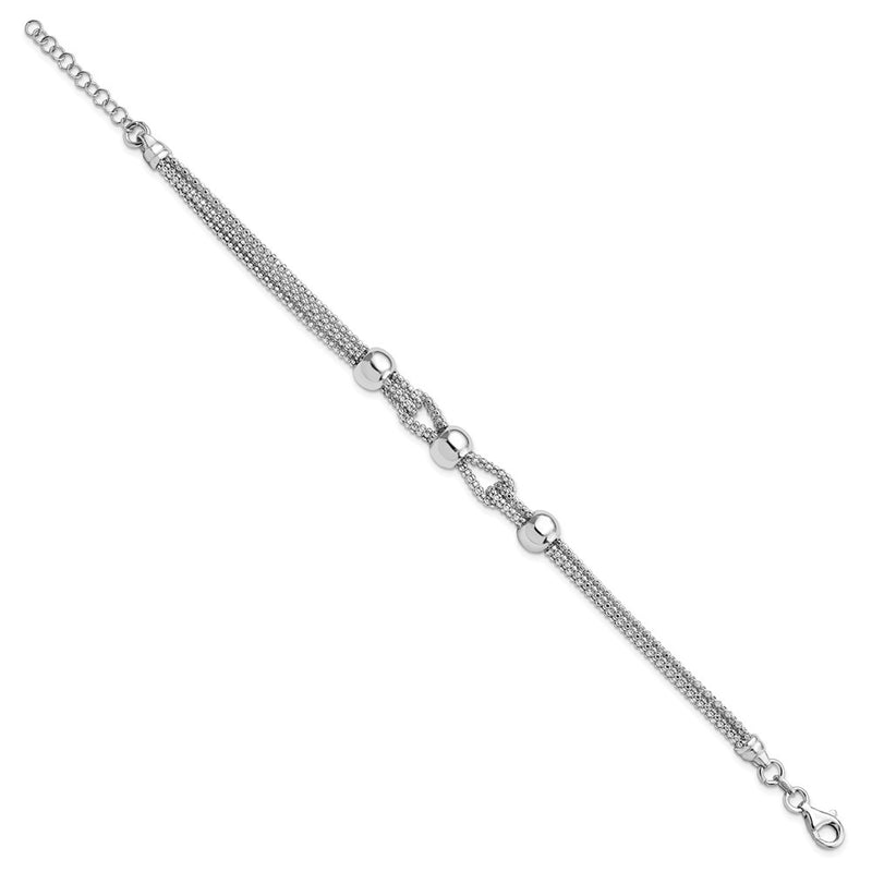 7.5 Inch Sterling Silver Polished 4 Strand Beaded W/1In Ext. Bracelet