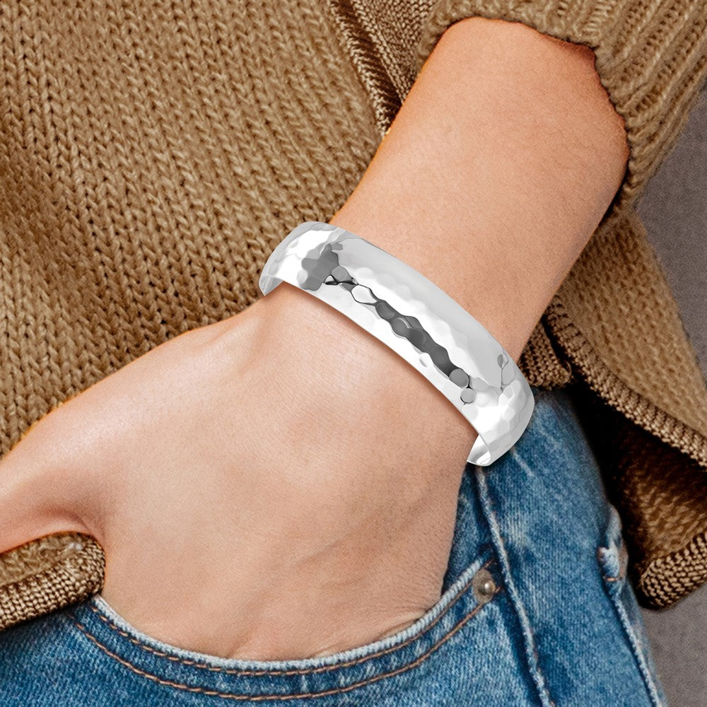 Sterling Silver Polished Hammered Slip-On Bangle