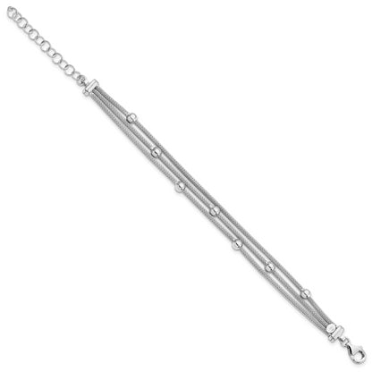 7.5 Inch Sterling Silver Polished W/2 In Ext. Beaded Mesh Bracelet