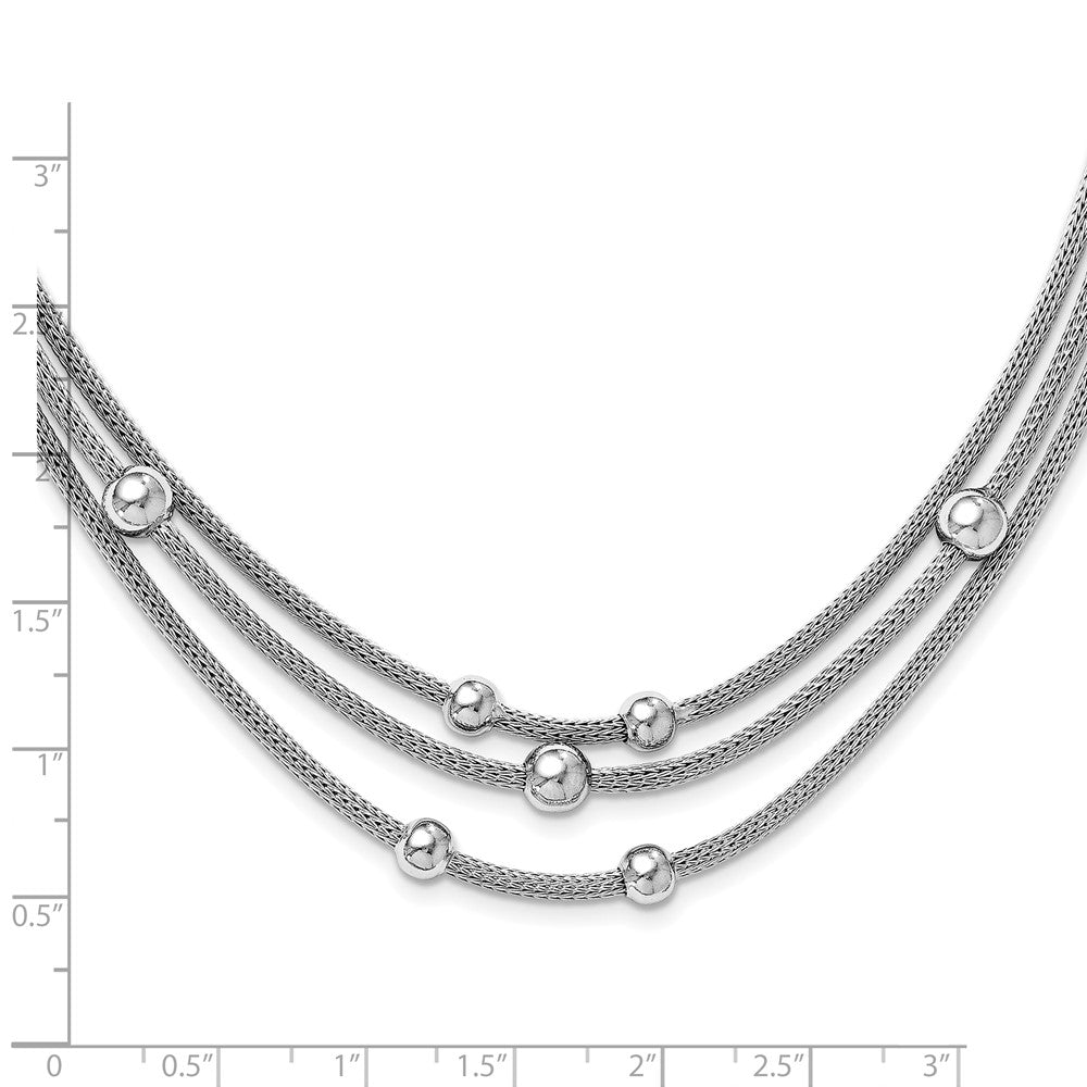 Sterling Silver Rh-Plated Polished Beaded Mesh Necklace