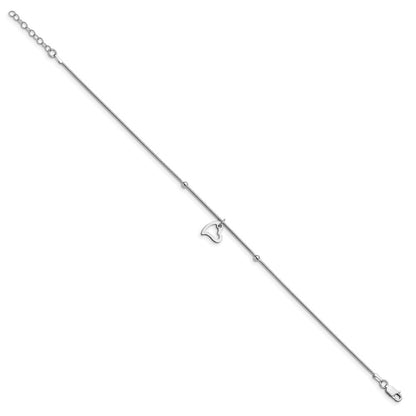 Sterling Silver Rhodium-Plated Polished Heart W/1In Ext. Anklet
