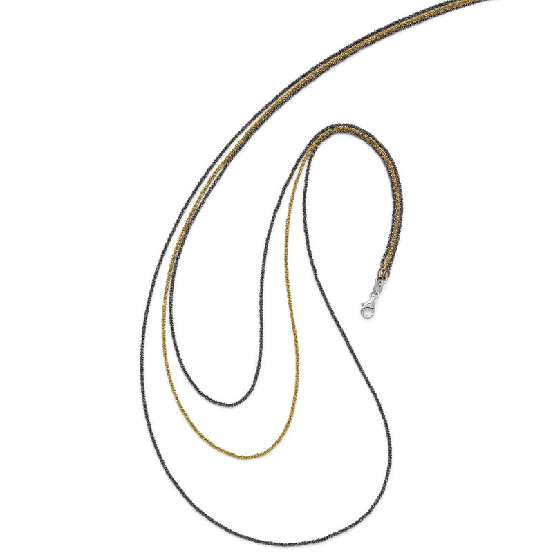 Ss/Gold Plated Sterling Silver Ruthenium & Gold-Plated 3 Strand Necklace