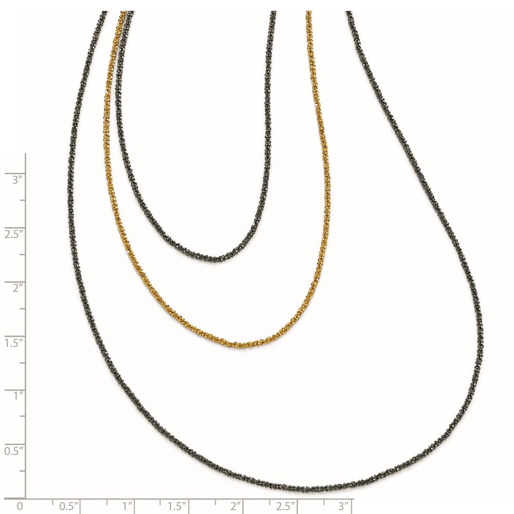 Ss/Gold Plated Sterling Silver Ruthenium & Gold-Plated 3 Strand Necklace