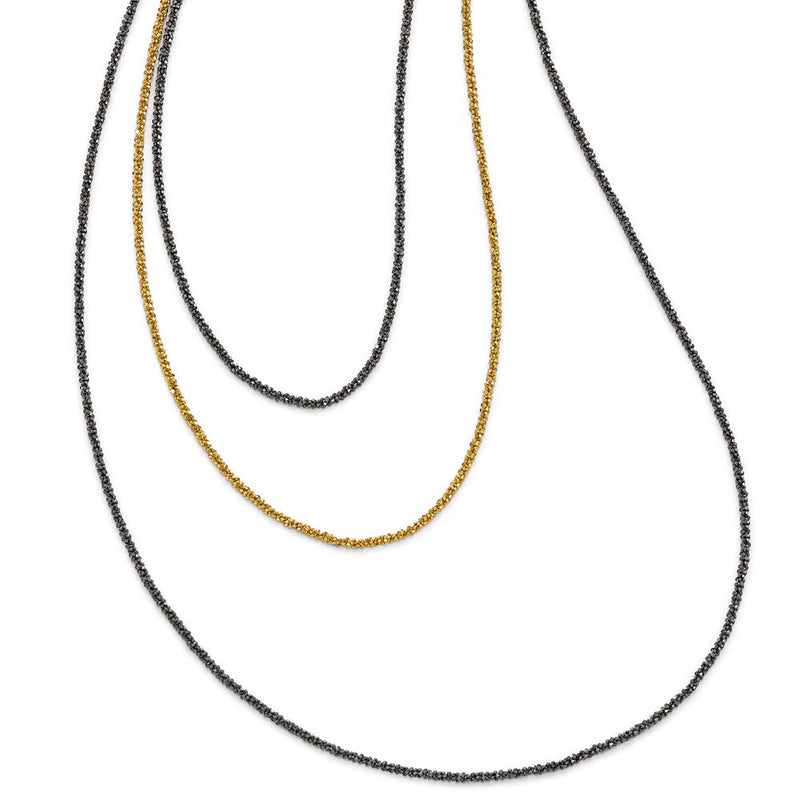 Ss/Gold Plated Sterling Silver Ruthenium & Gold-Plated 3 Strand Necklace