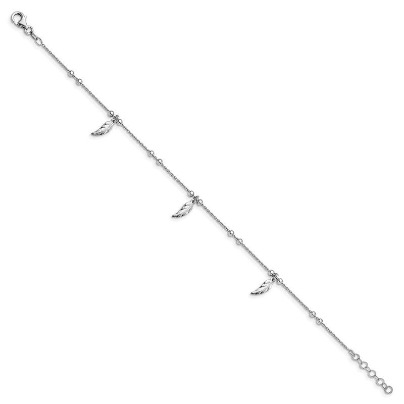 Sterling Silver Polished Feather W/1In Ext. Anklet