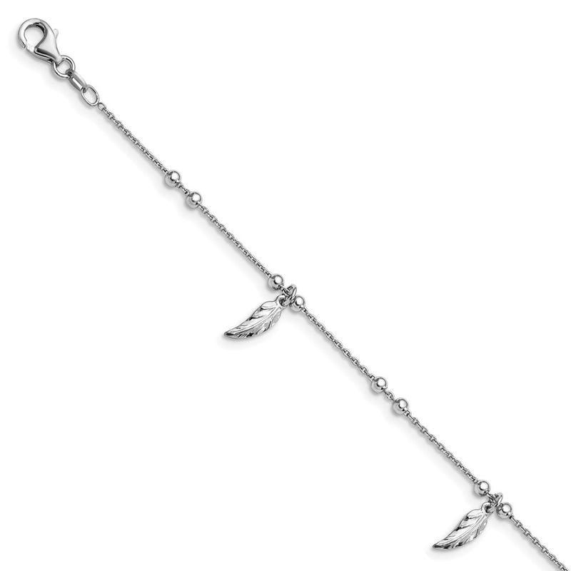 Sterling Silver Polished Feather W/1In Ext. Anklet