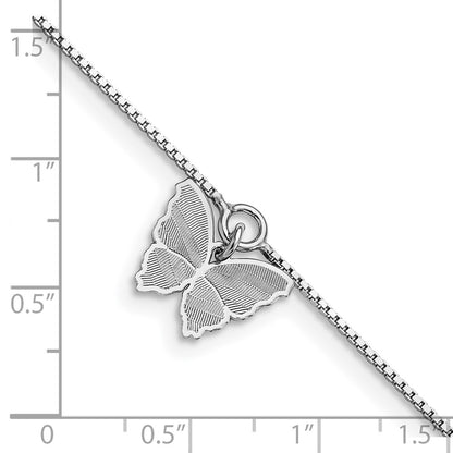 Sterling Silver Ss Polished & Textured Butterfly W/1In Ext. Anklet