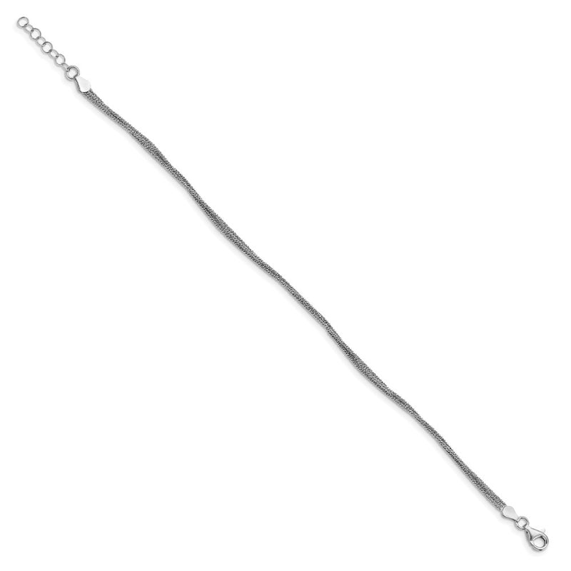 Sterling Silver Textured Three Strand W/1In Ext. Anklet