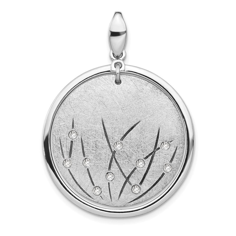 Sterling Silver Polished And Brushed Crystal Pendant