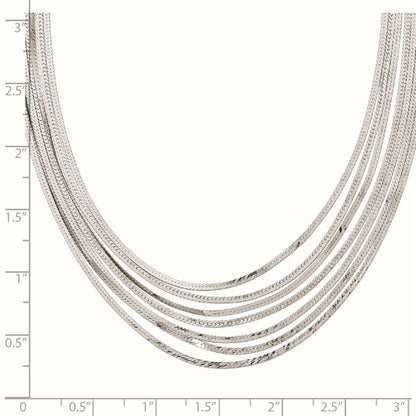 Sterling Silver Rh-Plat Polish Herringbone 7-Strand Necklace