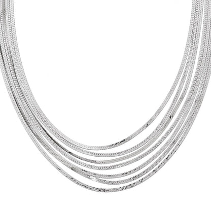 Sterling Silver Rh-Plat Polish Herringbone 7-Strand Necklace