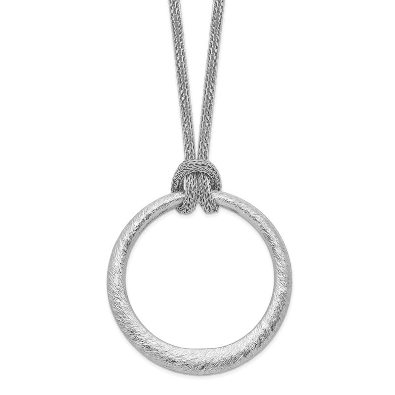 Sterling Silver Rh-Plated Textured Circle Pendant Necklace