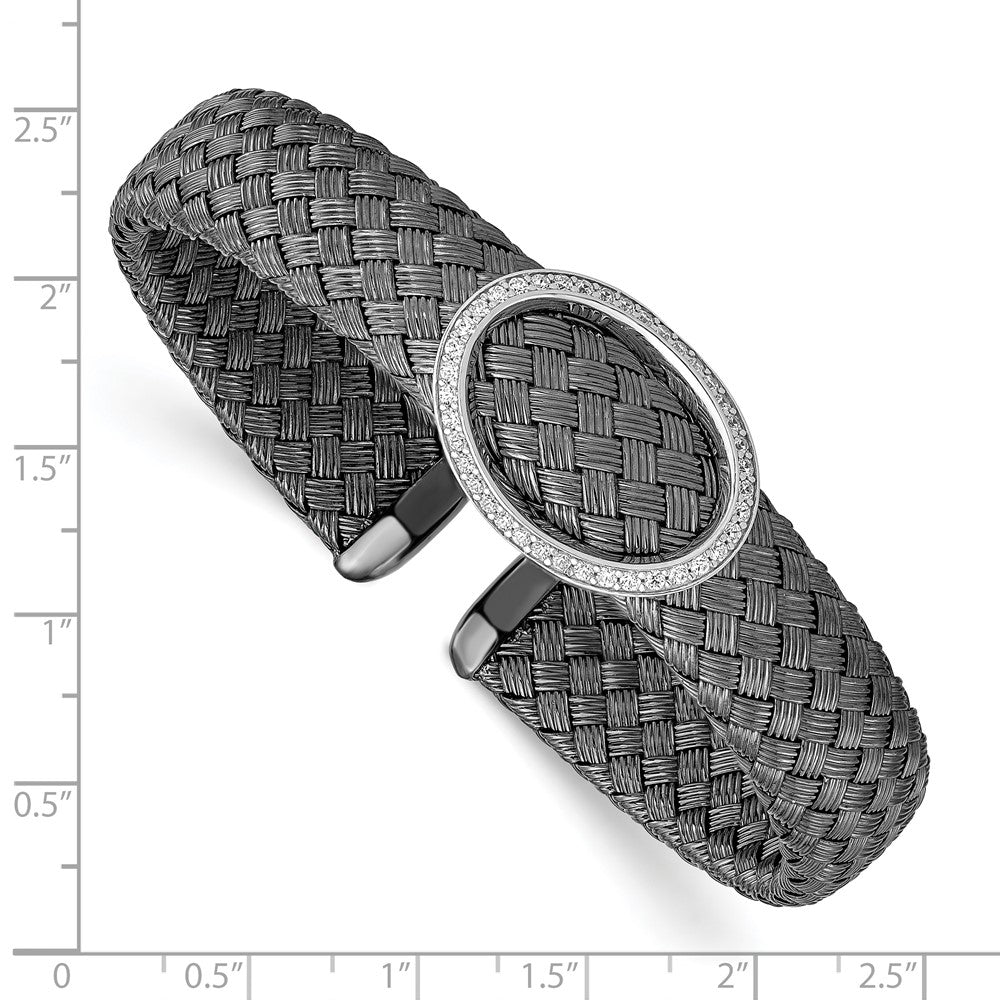 Sterling Silver Cz Black Woven Flexible Cuff