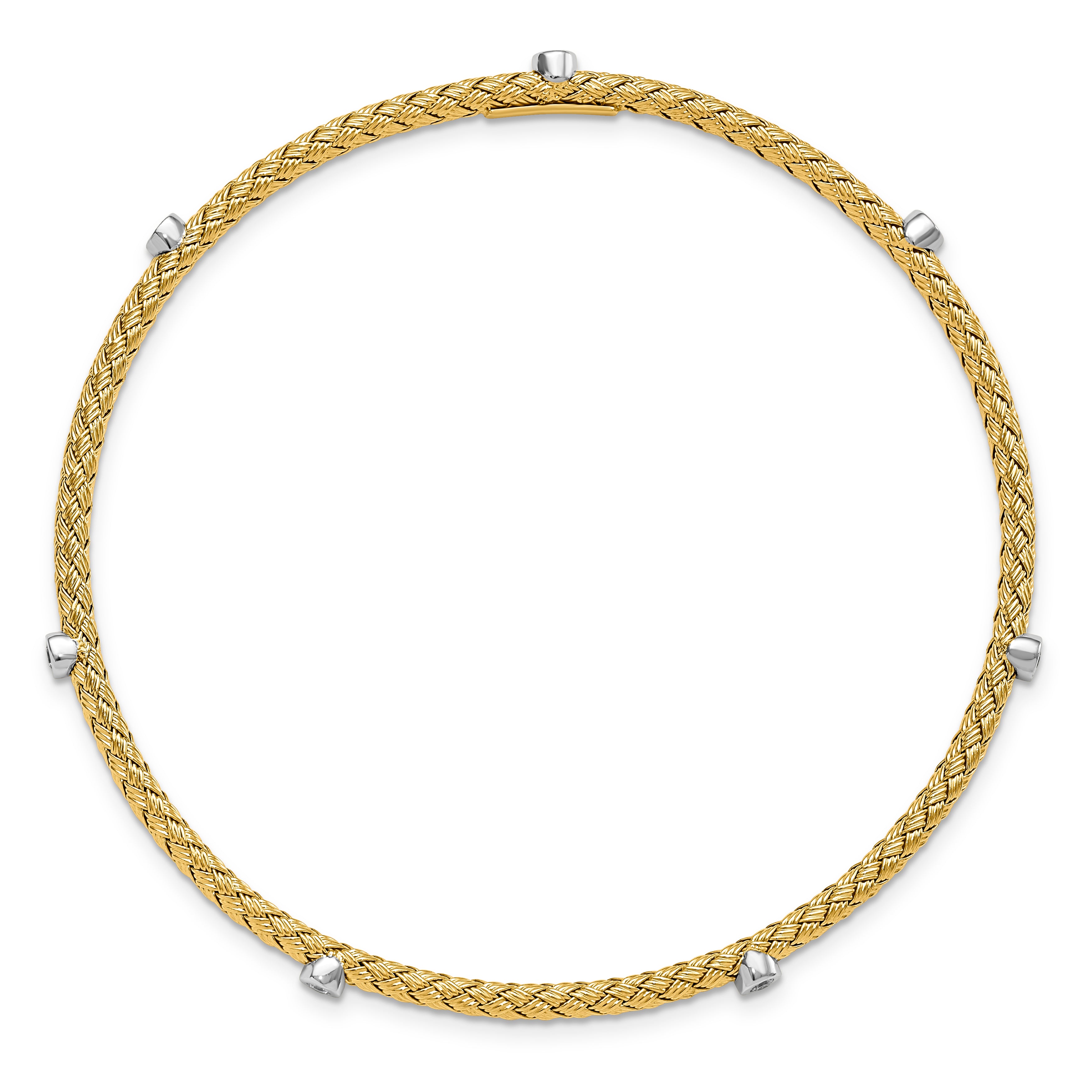 Ss/Gold Plated Sterling Silver Gold-Plated Cz Polished Textured Bangle