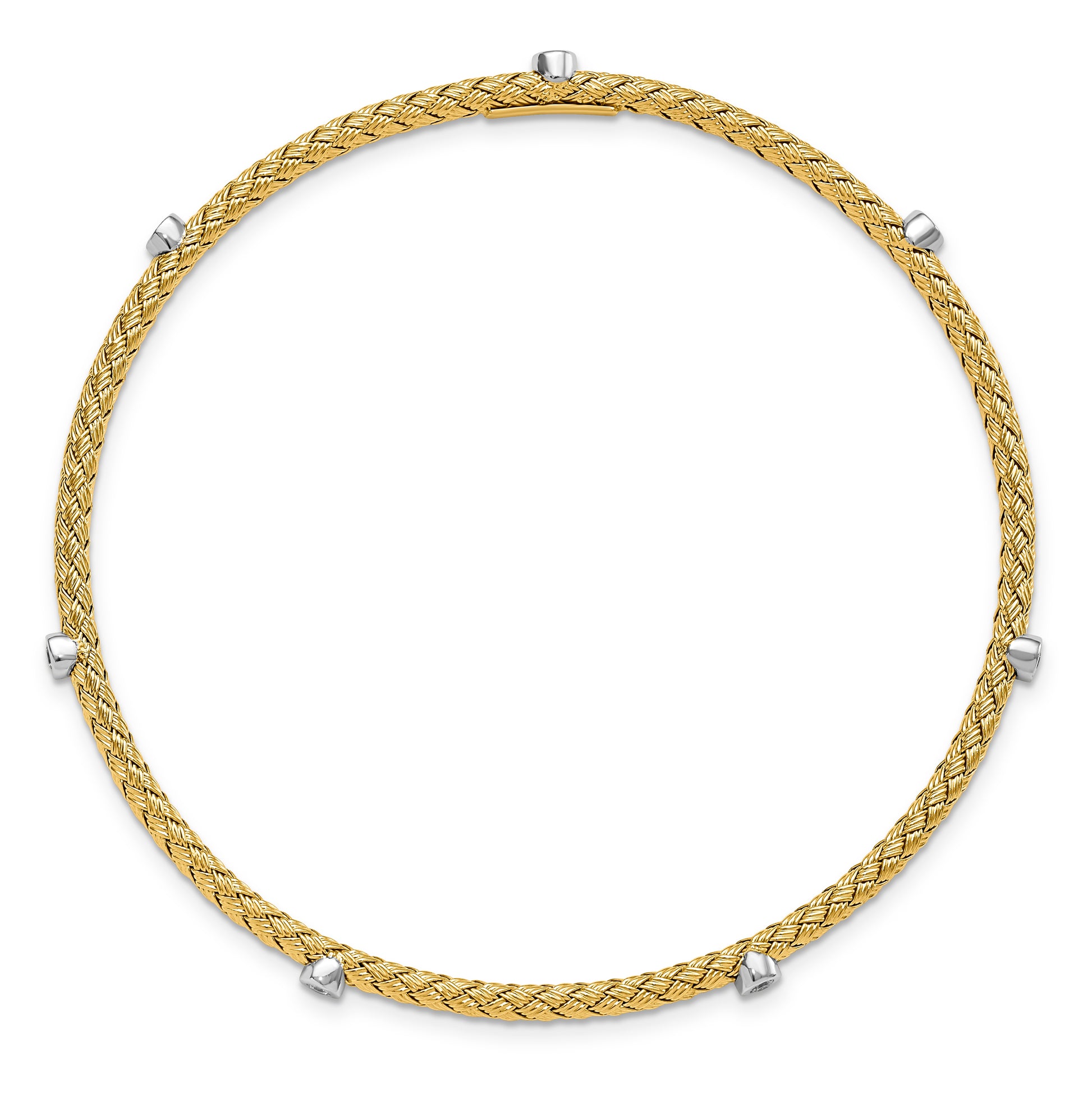 Ss/Gold Plated Sterling Silver Gold-Plated Cz Polished Textured Bangle