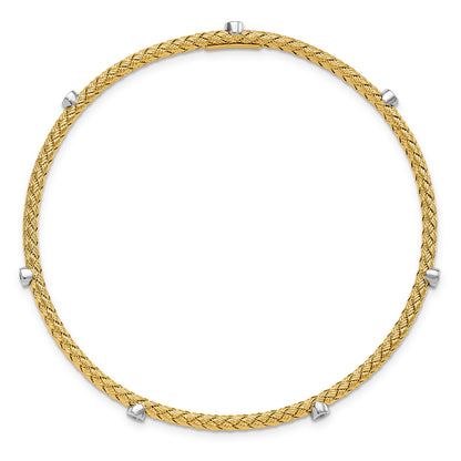 Ss/Gold Plated Sterling Silver Gold-Plated Cz Polished Textured Bangle