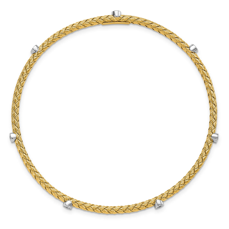 Ss/Gold Plated Sterling Silver Gold-Plated Cz Polished Textured Bangle