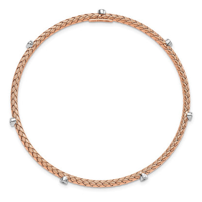 Ss/Gold Plated Sterling Silver Rose Gold-Plated Cz Polished Textured Bangle