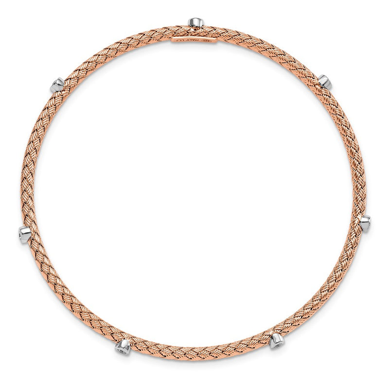 Ss/Gold Plated Sterling Silver Rose Gold-Plated Cz Polished Textured Bangle