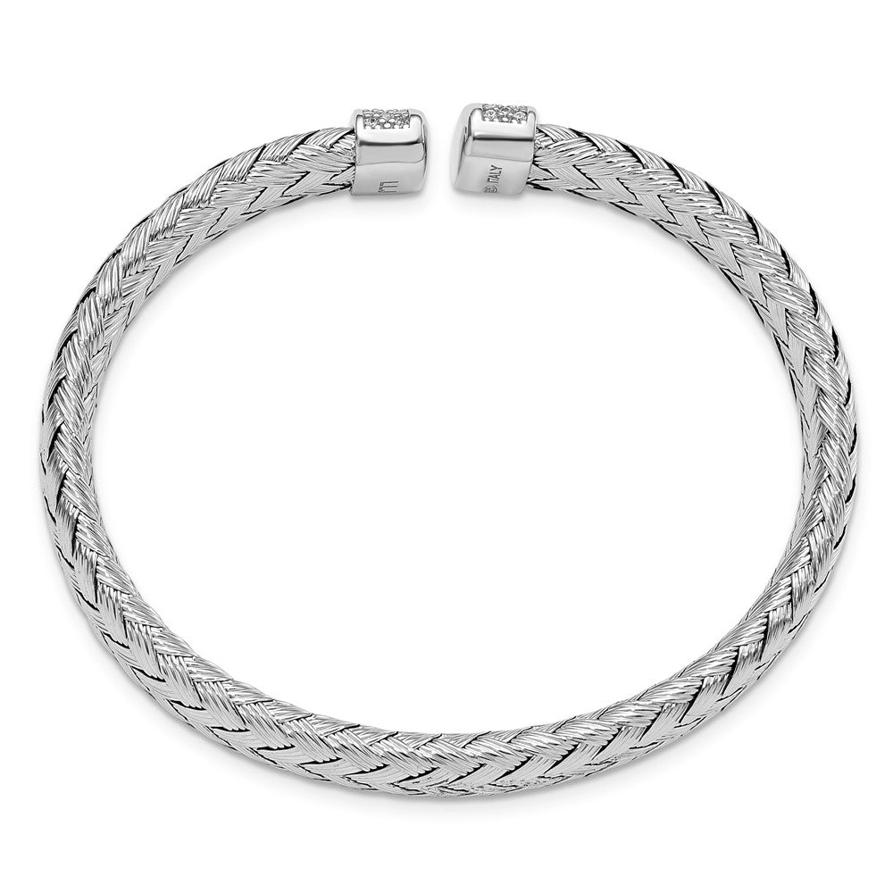 Sterling Silver Cz Woven Flexible Cuff