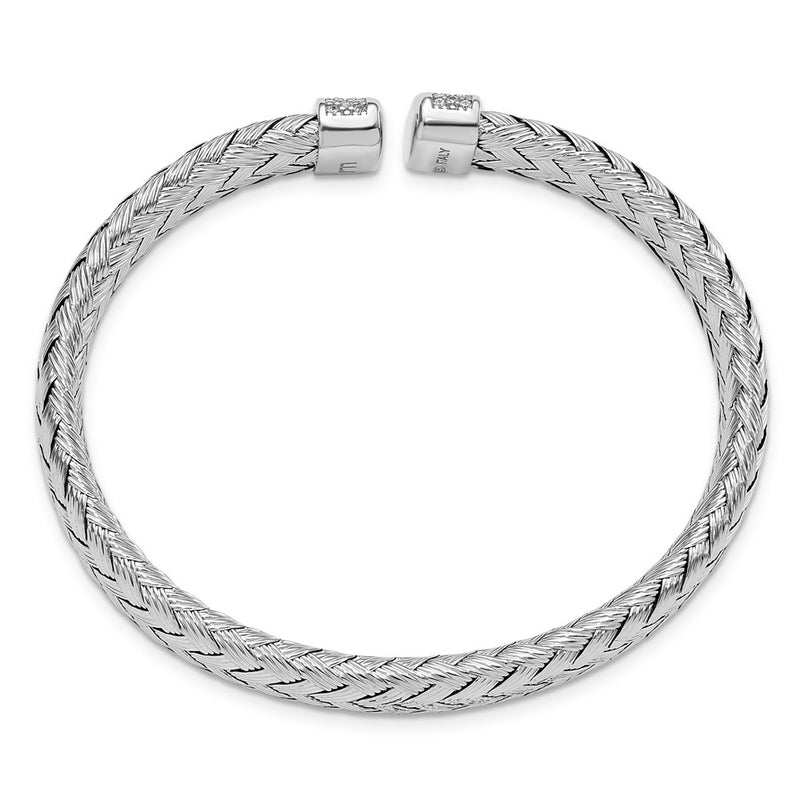 Sterling Silver Cz Woven Flexible Cuff