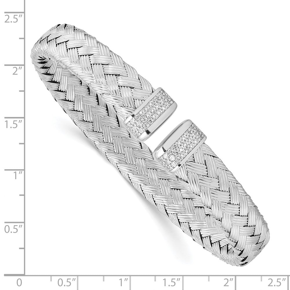 Sterling Silver Cz Woven Flexible Cuff