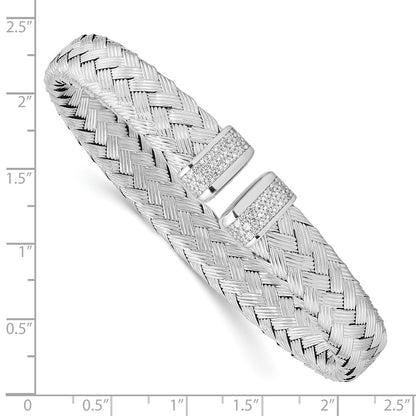 Sterling Silver Cz Woven Flexible Cuff