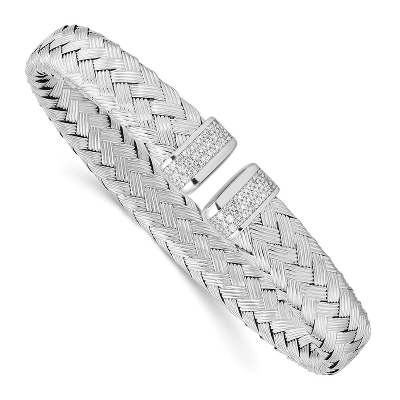 Sterling Silver Cz Woven Flexible Cuff