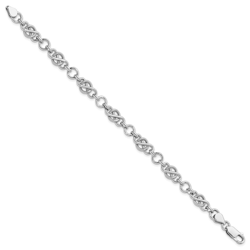 7.5 Inch Sterling Silver Rhodium-Plated Polished/Textured Bracelet
