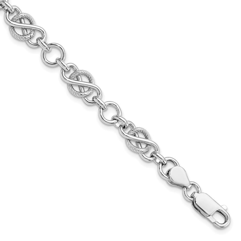 7.5 Inch Sterling Silver Rhodium-Plated Polished/Textured Bracelet