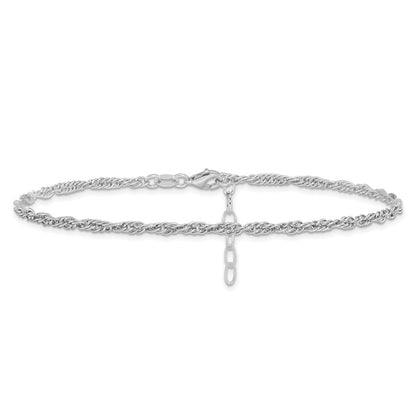 Sterling Silver Rhodium-Plated Fancy Chain Anklet