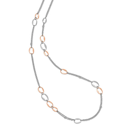 Sterling Silver Rh/Rose-Plat Scratch-Finish 2-Chain Necklace