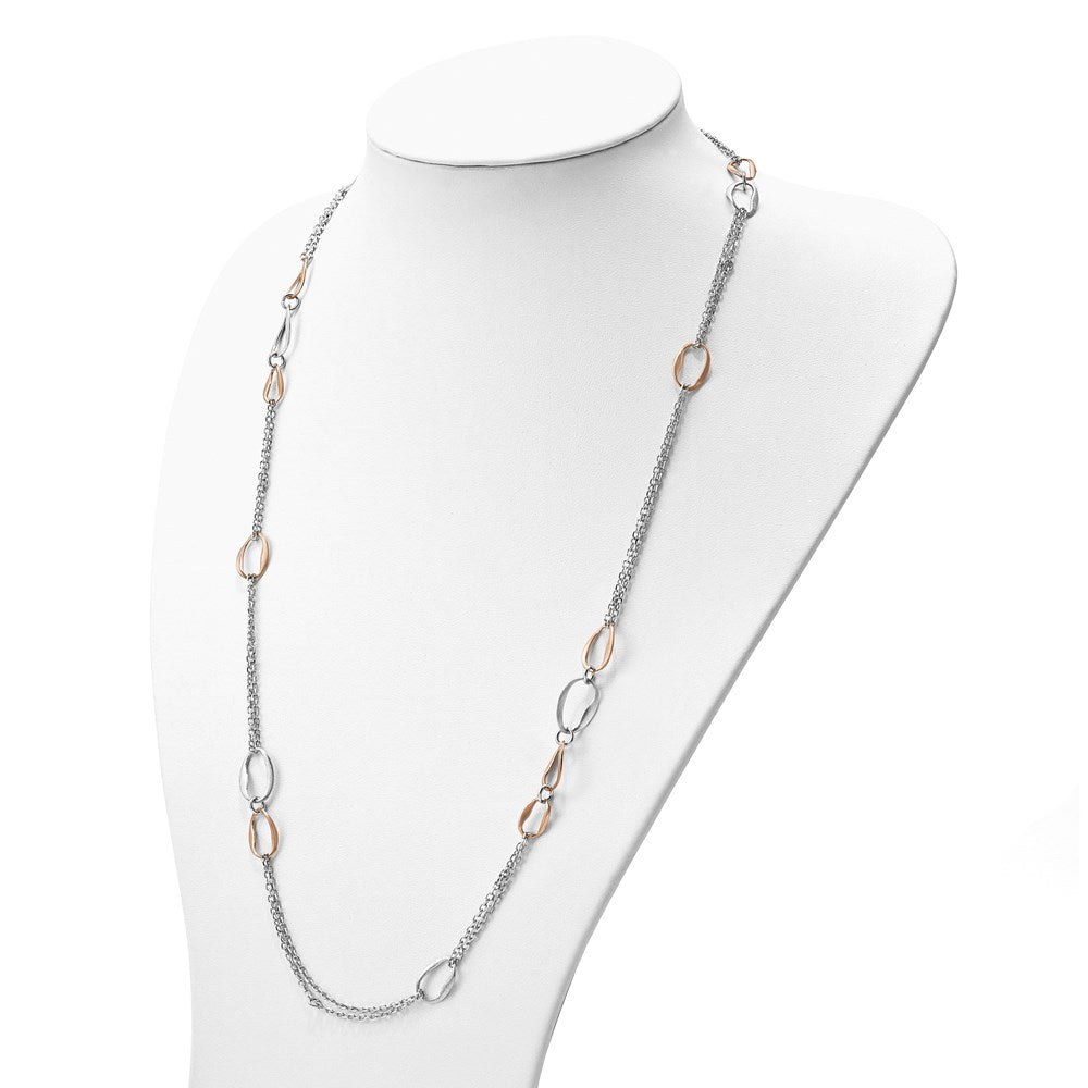 Sterling Silver Rh/Rose-Plat Scratch-Finish 2-Chain Necklace