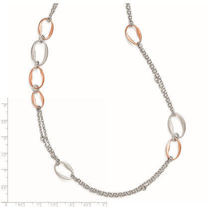 Sterling Silver Rh/Rose-Plat Scratch-Finish 2-Chain Necklace