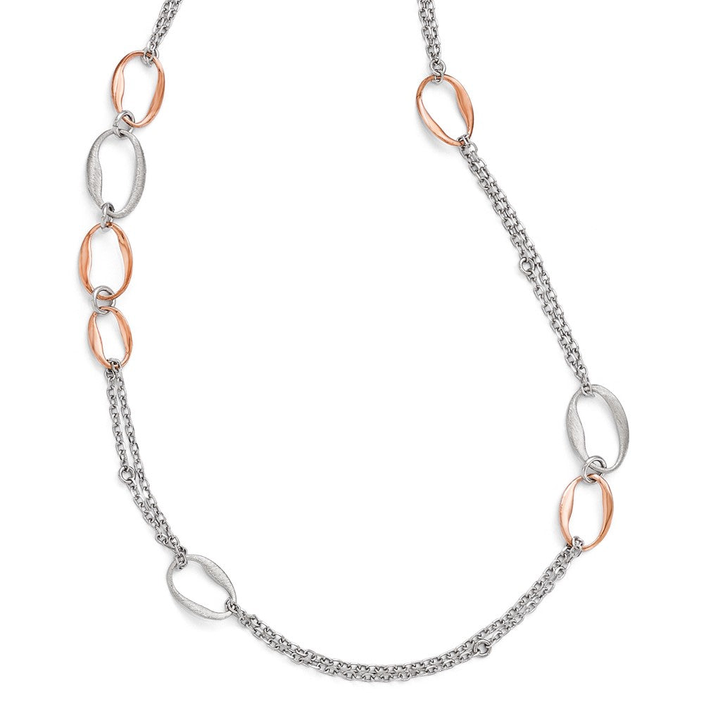 Sterling Silver Rh/Rose-Plat Scratch-Finish 2-Chain Necklace