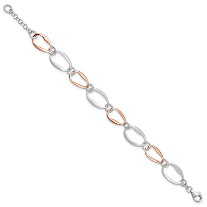 7 Inch Sterling Silver Rose-Plated W/1In Ext. Link Bracelet