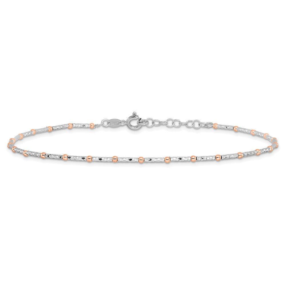 Sterling Silver Rose Flash-Plated D/C W/ Ext. Chain Anklet