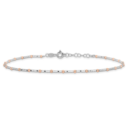 Sterling Silver Rose Flash-Plated D/C W/ Ext. Chain Anklet