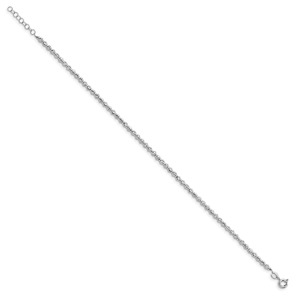 Sterling Silver Rhodium D/C Beaded W/ Ext. Chain Anklet