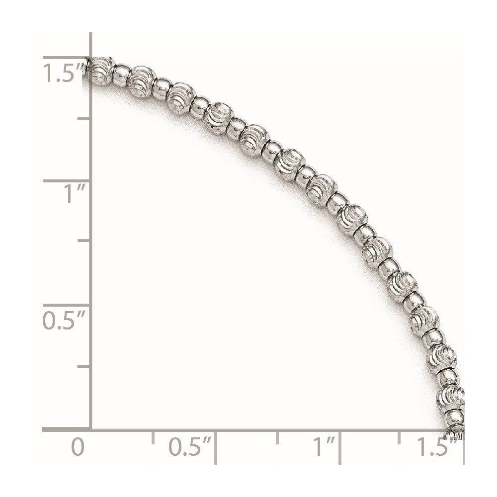 Sterling Silver Rhodium D/C Beaded W/ Ext. Chain Anklet