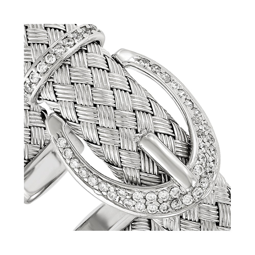 Sterling Silver Cz Woven Flexible Cuff Bangle