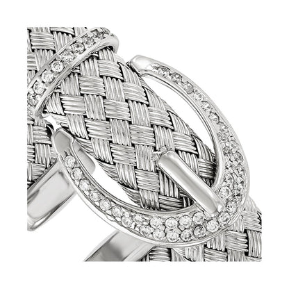 Sterling Silver Cz Woven Flexible Cuff Bangle