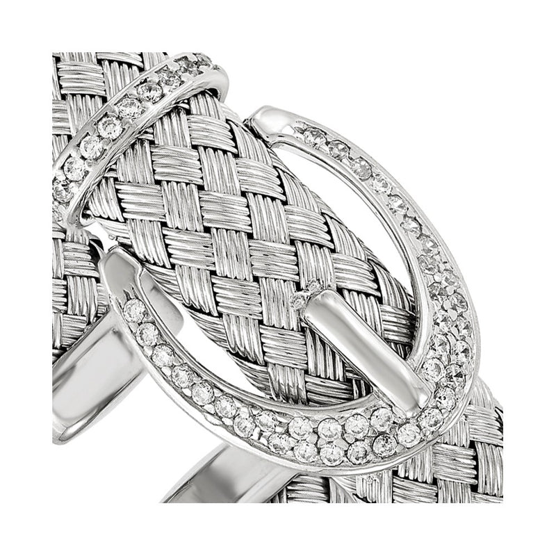 Sterling Silver Cz Woven Flexible Cuff Bangle