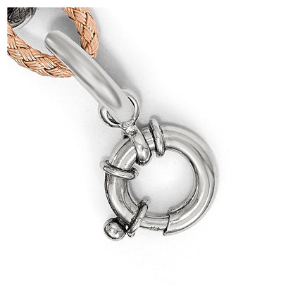 7.5 Inch Sterling Silver Rose-Tone Polished & Woven Link Bracelet