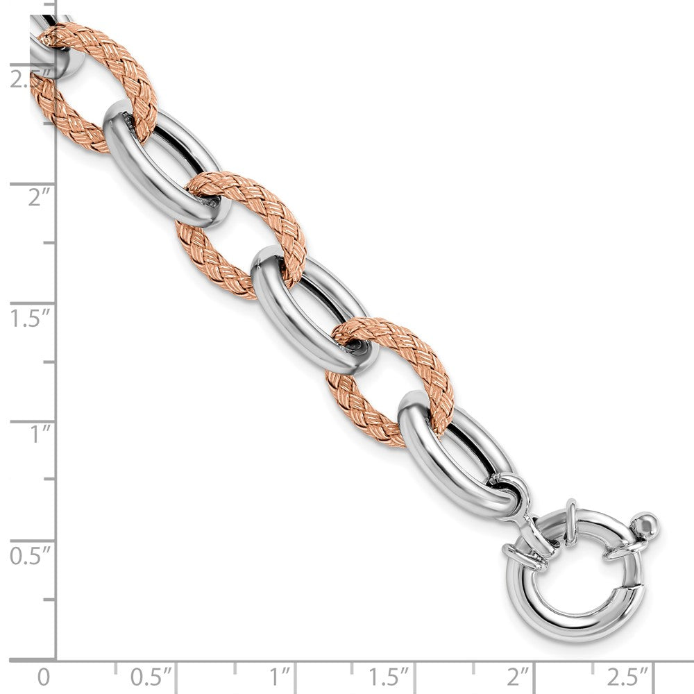 7.5 Inch Sterling Silver Rose-Tone Polished & Woven Link Bracelet