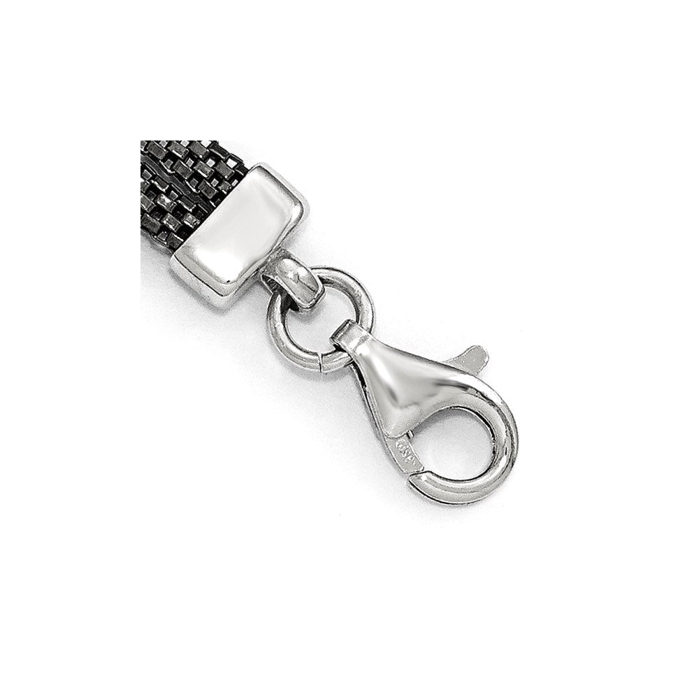 6.5 Inch Sterling Silver Blk-Plated Crystal Bracelet W/1In Ext.