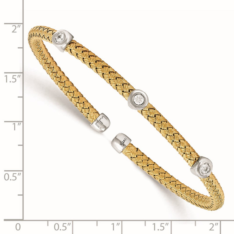 Sterling Silver Rhodium-Plated Gold-Plated Cz Woven Flexible Cuff