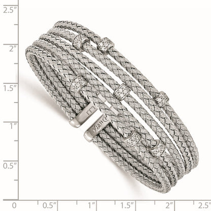 Sterling Silver Rhodium-Plated Cz Woven Flexible Cuff