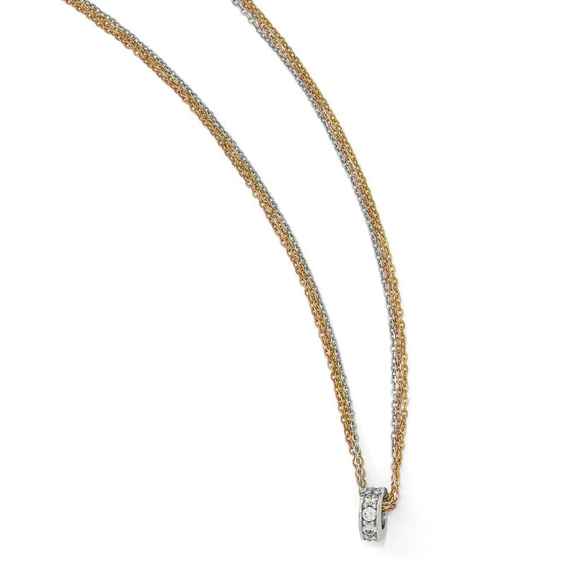 Sterling Silver Rose & Yellow-Tone Cz 3-Strand Necklace