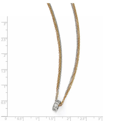 Sterling Silver Rose & Yellow-Tone Cz 3-Strand Necklace